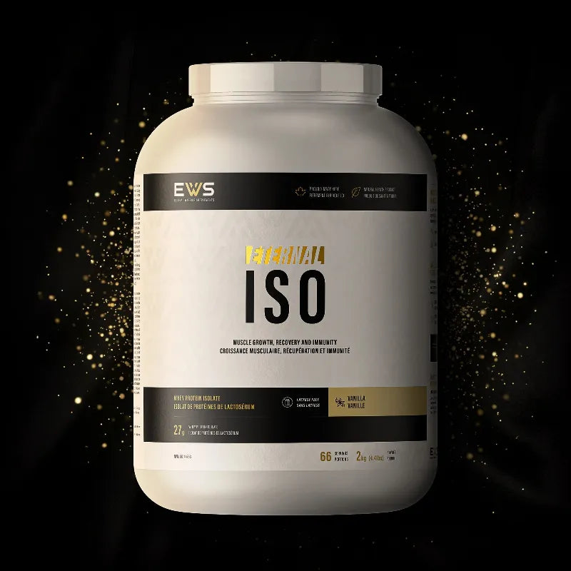 White supplement container with black text on a dark background