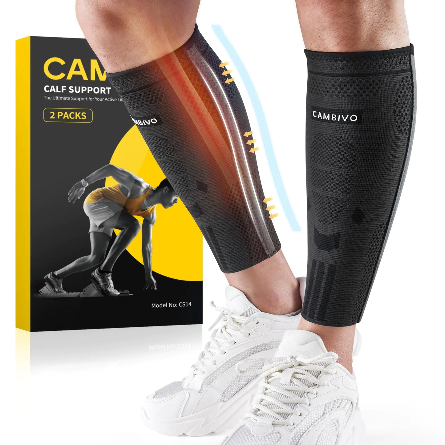 CAMBIVO Calf Compression Sleeves with Side Stabilizers for Men & Women - Shin Splint Support Leg Brace Guard for Running