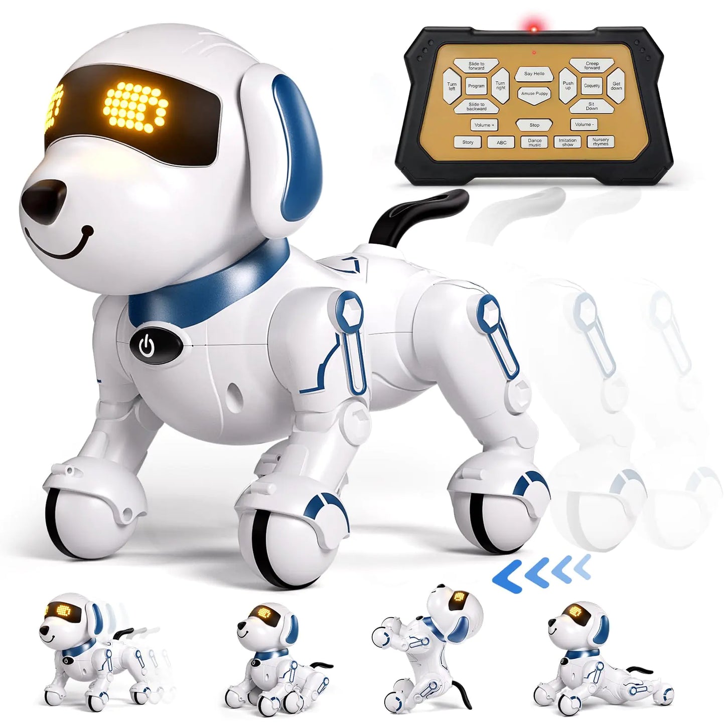 Aiqi Remote Control Robot Dog Toy Interactive RC Dog Robot Toys for Kids Programmable Smart and Dancing Robot Toy Imitates Animals Mini Pet Dog Robot with Sound and LED Eyes
