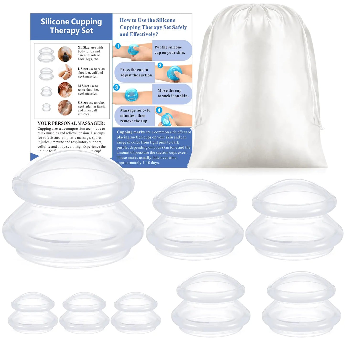 Nuanchu 8 Pcs Cupping Therapy Set Silicone Cupping Therapy Christmas Gifts 4 Sizes Silicone Cupping Set for Cellulite Joint Pain Muscle Pain (Clear)