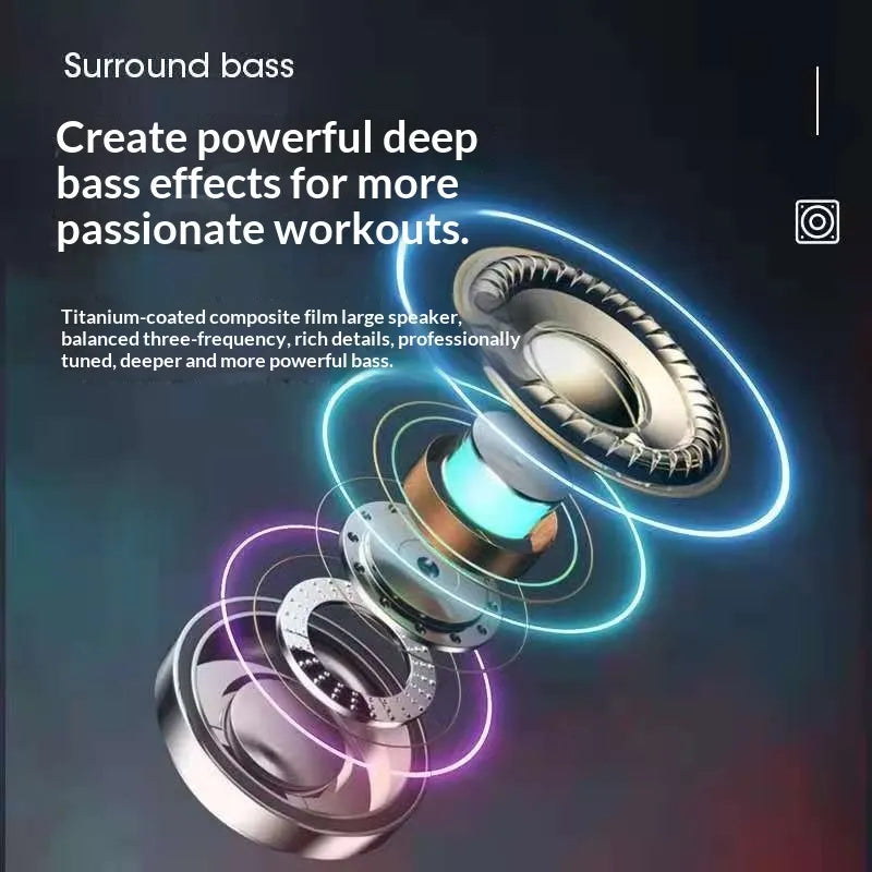 Illustration of a speaker with text about surround bass effects on a dark background