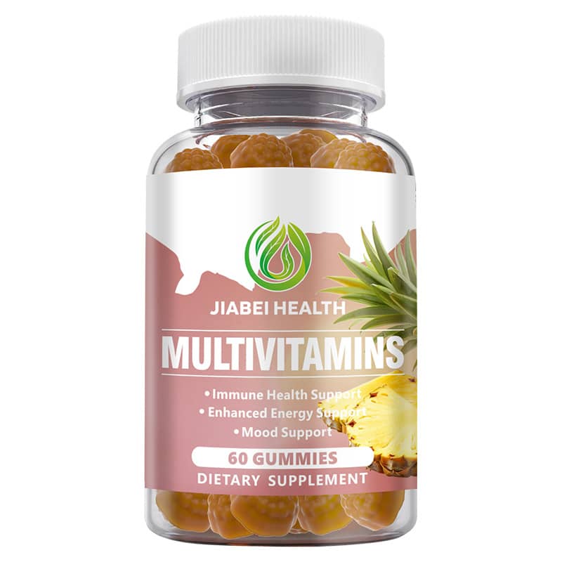 Multivitamin gummy bottle with Jiabei Health label on a white background