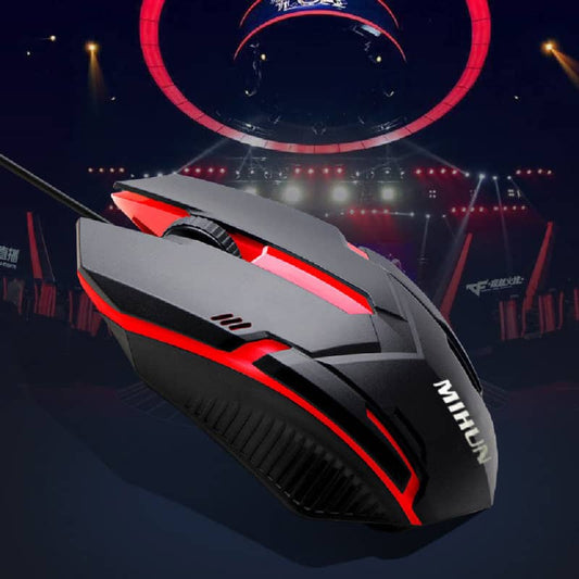 Gaming mouse with red accents on a dark background