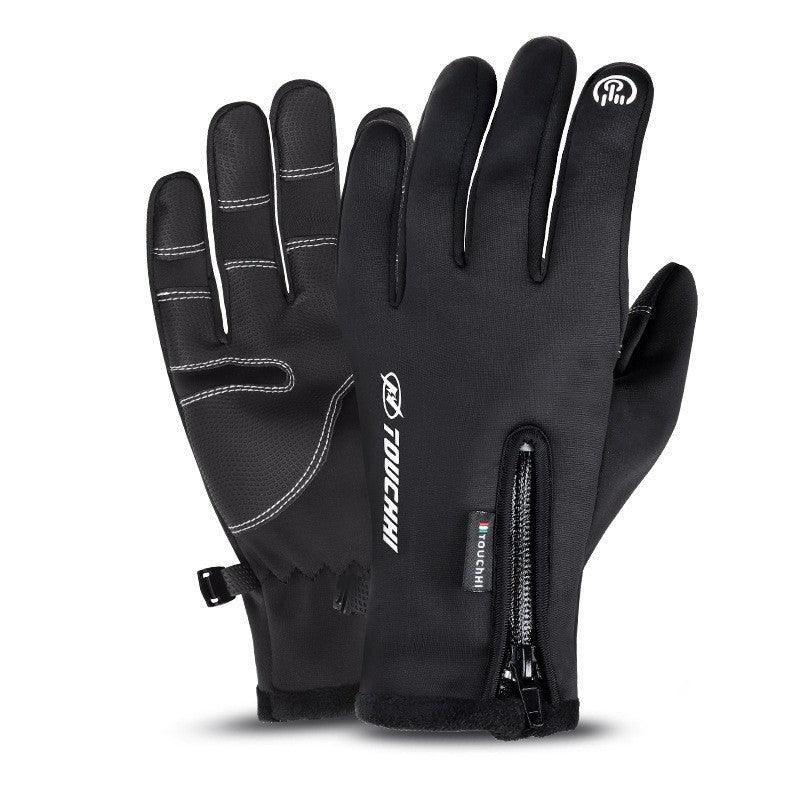 Black gloves with a brand logo on a white background