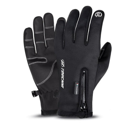 Black gloves with a brand logo on a white background