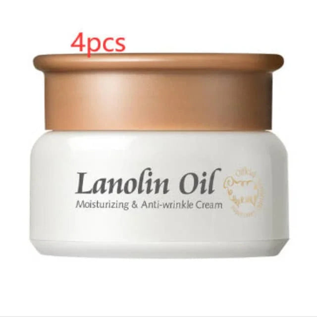 Lanolin Oil moisturizing and anti-wrinkle cream jar with gold lid, 4 pieces pack