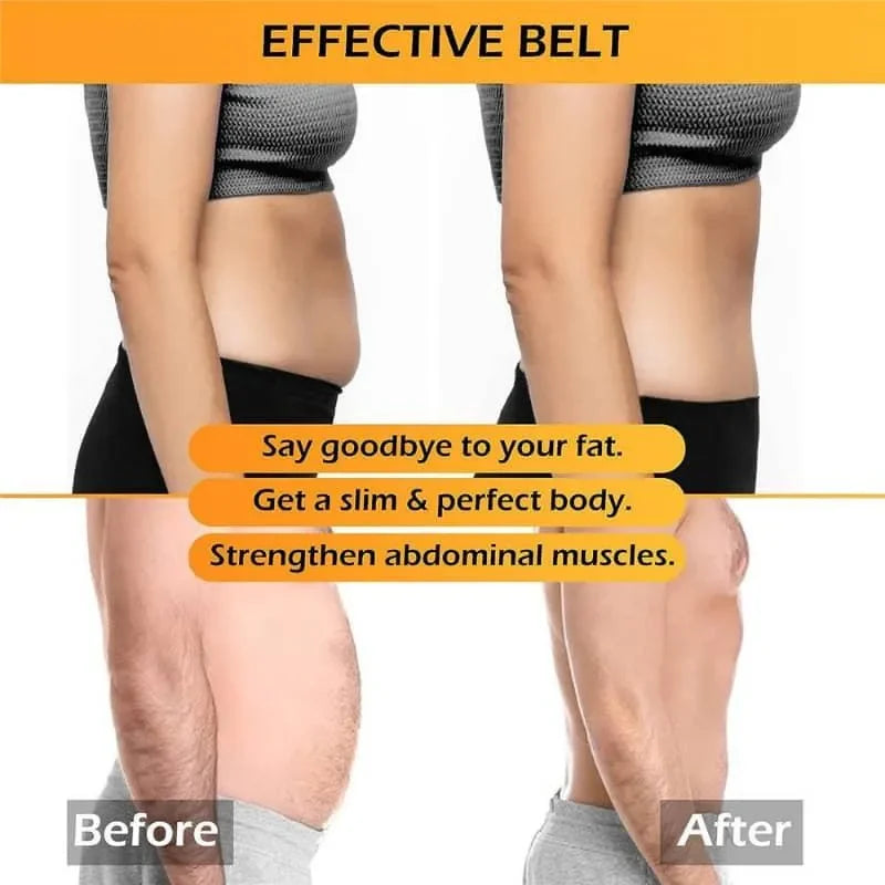 Before and after comparison of a person wearing an 'Effective Belt' on their waist.