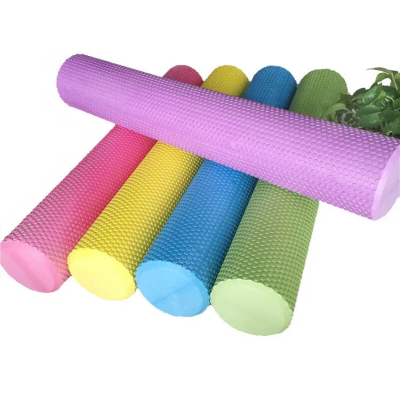 Colorful textured foam rollers for fitness, muscle recovery, and yoga exercise.