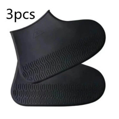 Three black rubber boots with a brand logo on a white background