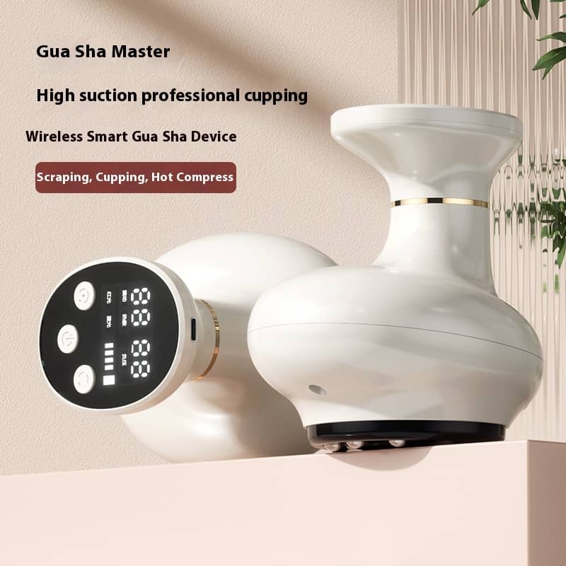 Wireless smart Gua Sha device with digital display on a neutral background