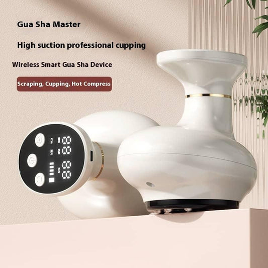 Wireless smart Gua Sha device with digital display on a neutral background