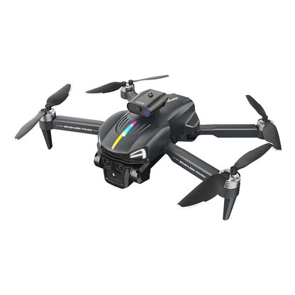 Black drone with propellers on a white background