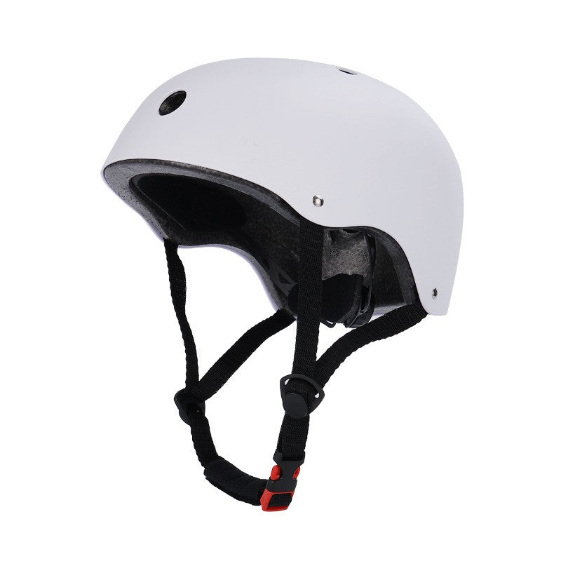White helmet with black straps on a white background