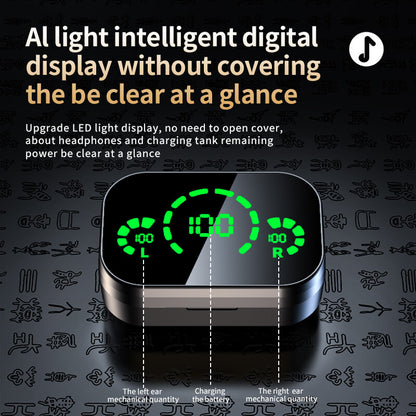 Digital display with green lights on a black background