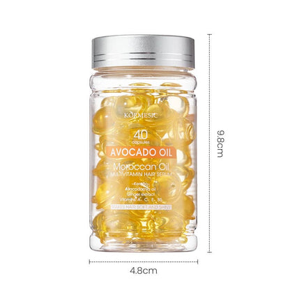 Bottle of avocado oil capsules with dimensions on a white background
