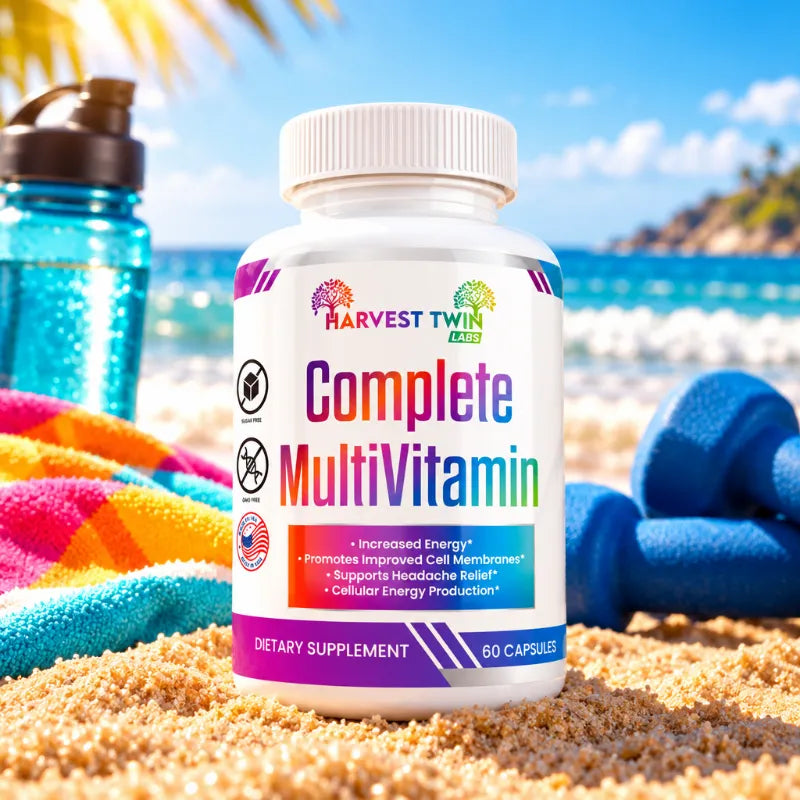 Complete MultiVitamin 60 Capsules by Harvest Twin Labs – supports increased energy, cell membrane health, headache relief and cellular energy production – sugar-free, GMO-free dietary supplement