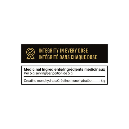 Label with text 'Integrity in every dose' and 'Medicinal Ingredients' on a white background