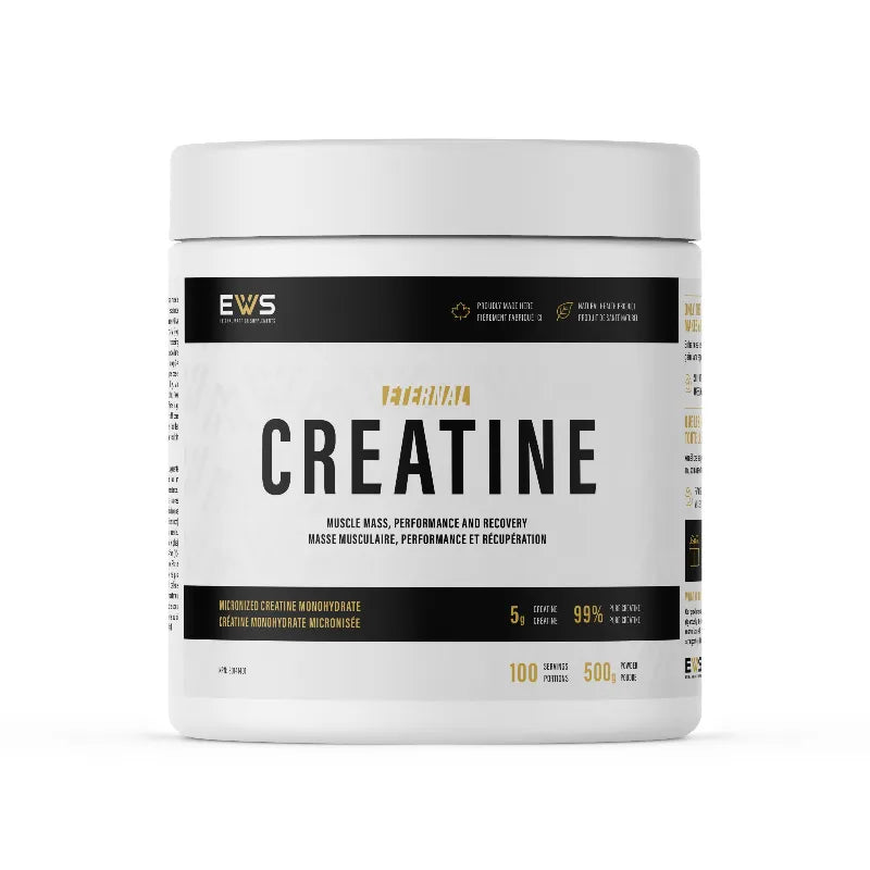 Container of EWS Creatine supplement on a white background