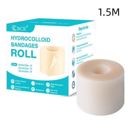 BCK hydrocolloid bandages roll packaging with a roll of bandages on a white background