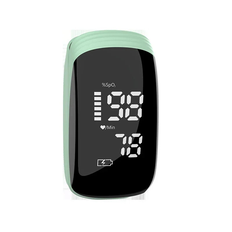 Digital pulse oximeter displaying oxygen saturation and heart rate on a black screen