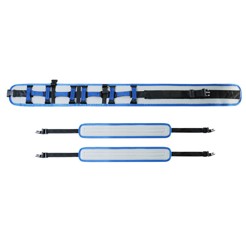 Set of three straps with blue and black design on a white background