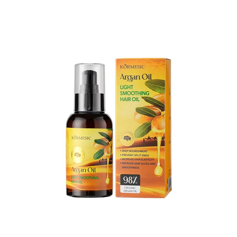 Kormesic Argan Oil hair oil bottle and packaging on a white background