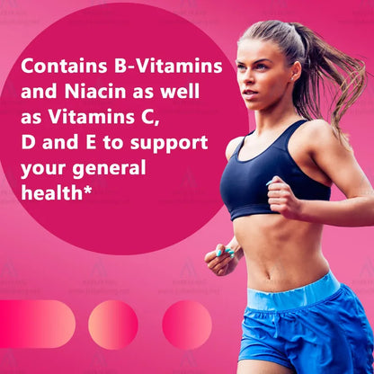 Contains B-Vitamins and Niacin as well as Vitamins C, D and E to support your general health.