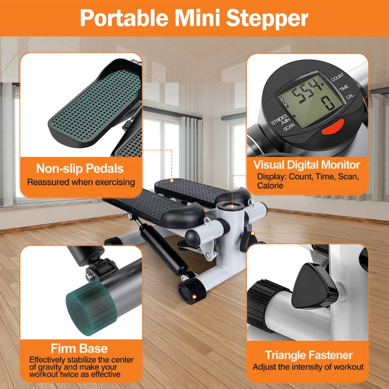 Mini Stair Stepper with Resistance Bands & LCD