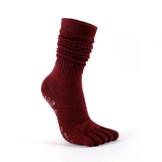 Red five-toe non-slip yoga sock for fitness and athletic workouts