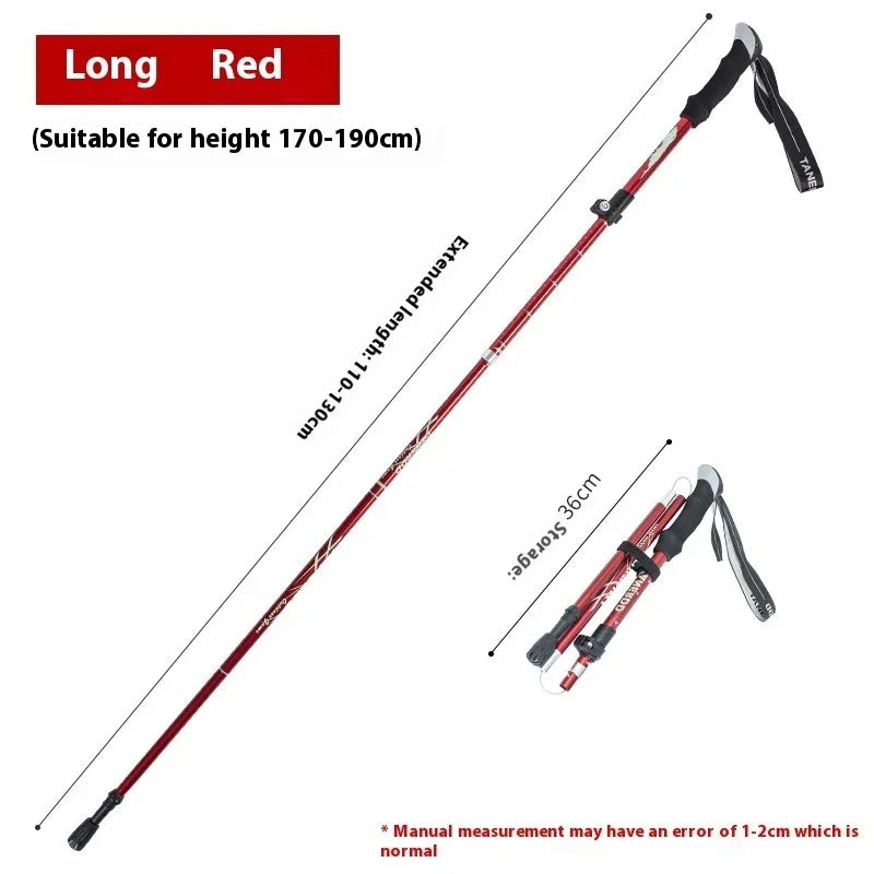 Adjustable red trekking pole for hiking, foldable, suitable for 170-190cm height