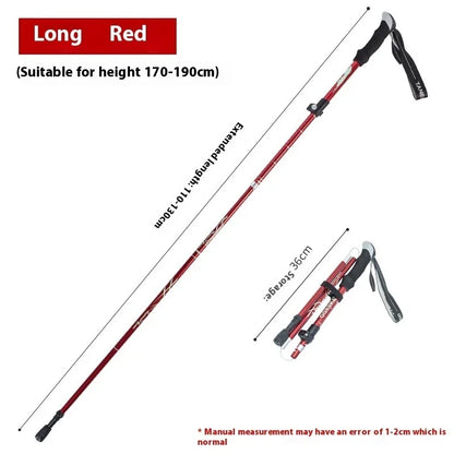 Adjustable red trekking pole for hiking, foldable, suitable for 170-190cm height