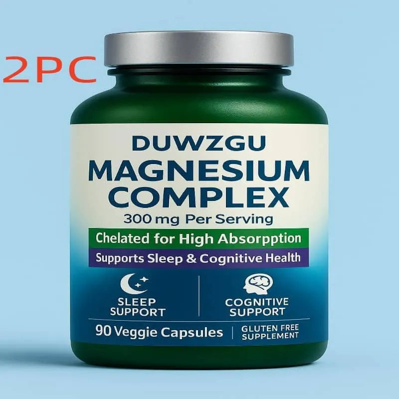 Bottle of Magnesium Complex supplement on a blue background