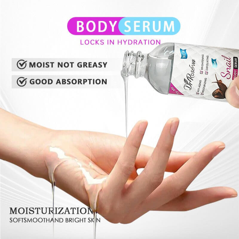Body serum being applied to a hand with product packaging in the background