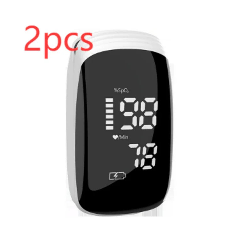 Digital pulse oximeter displaying oxygen saturation and heart rate, 2 pieces pack.