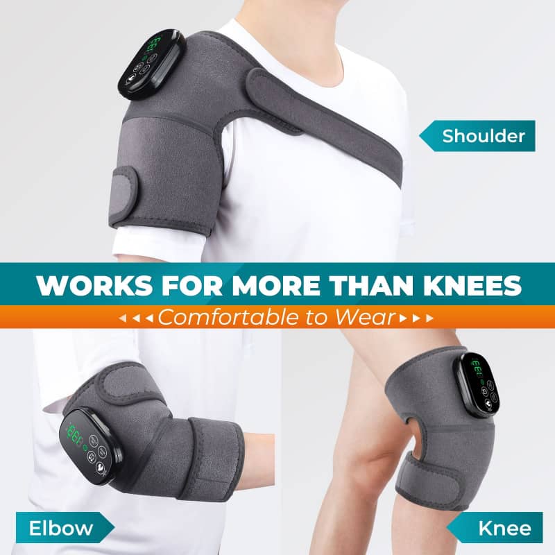 Shoulder, elbow, and knee brace with digital displays on.
