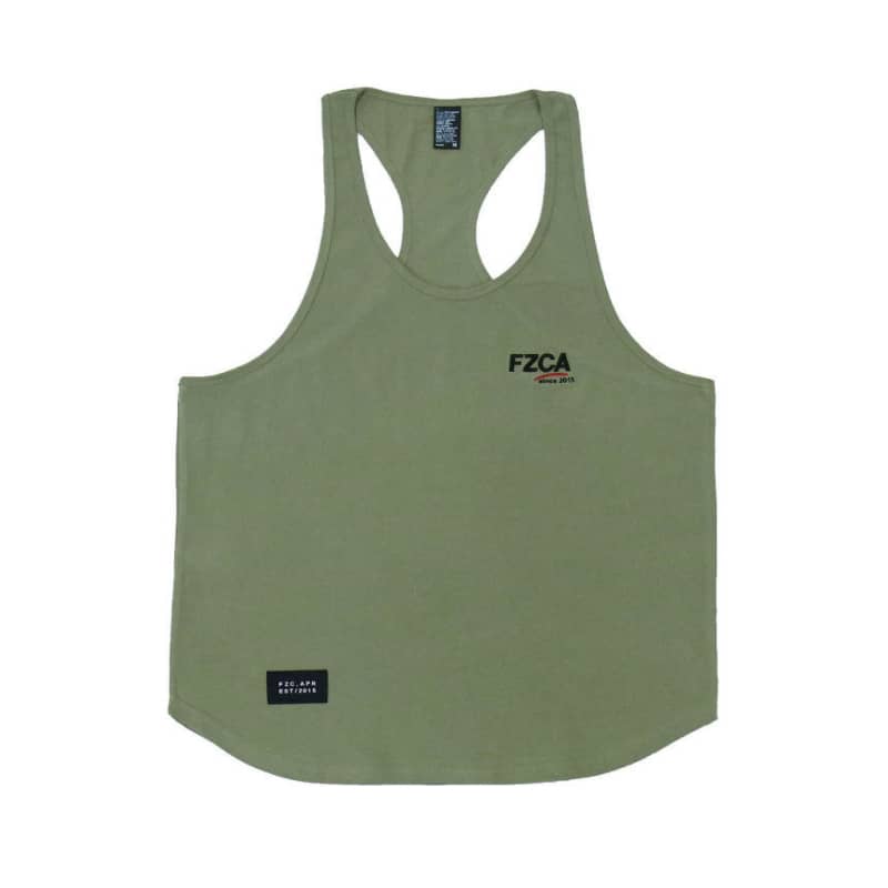 Green tank top with 'FZCA' logo on a white background