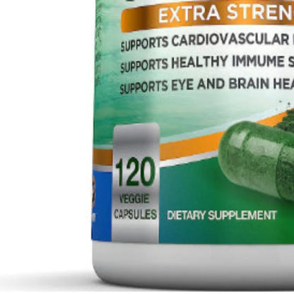 A close-up of a dietary supplement bottle label reading 'EXTRA STRENGTH' and '120 VEGGIE CAPSULES' on a white background.