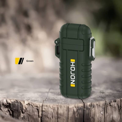 Green power bank with 'HONOR' branding on a wooden surface