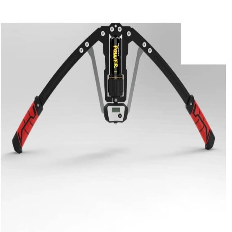 Black and red power lifting device on a white background