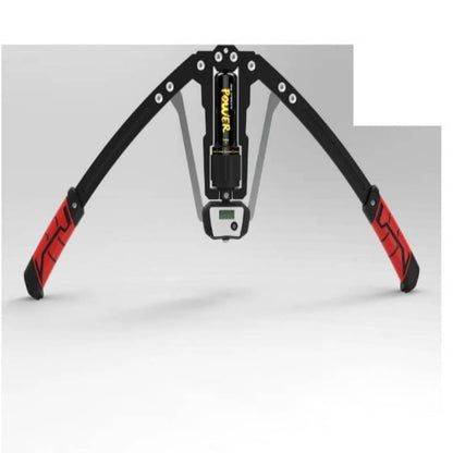 Black and red power lifting device on a white background