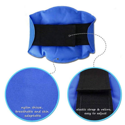 Blue waist trainer with black elastic strap and velcro on a white background