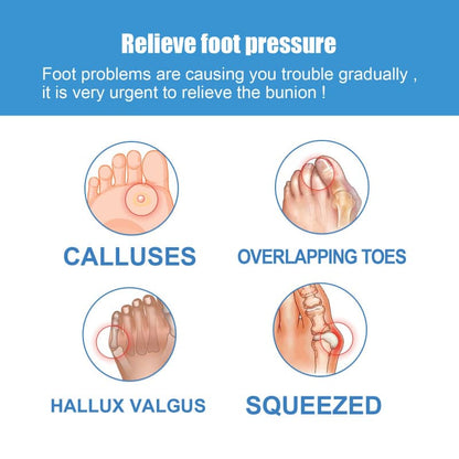 Diagram showing foot problems and how to relieve foot pressure with text on a blue background