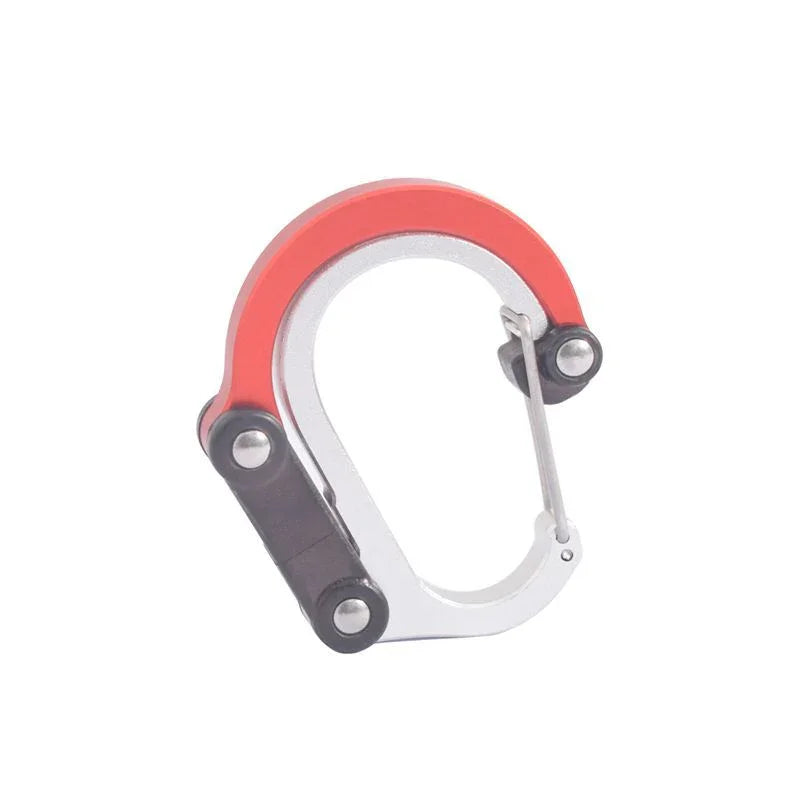 Red and silver aluminum carabiner clip for outdoor fitness and camping gear