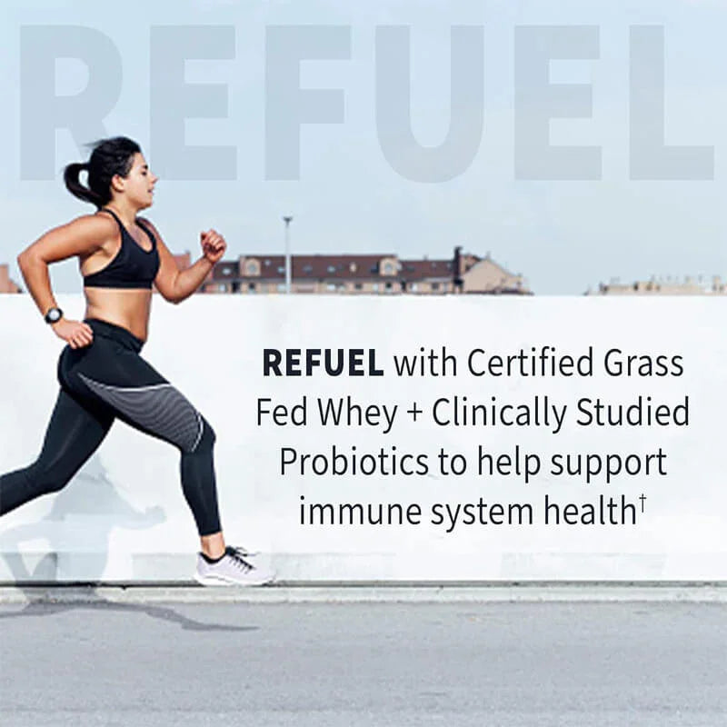 Active woman running outdoors in athletic wear, fitness motivation and wellness text overlay