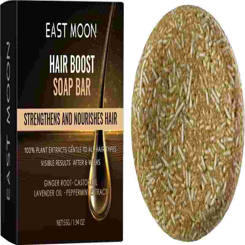 Plant-based hair boost soap bar with ginger, castor oil, and visible texture
