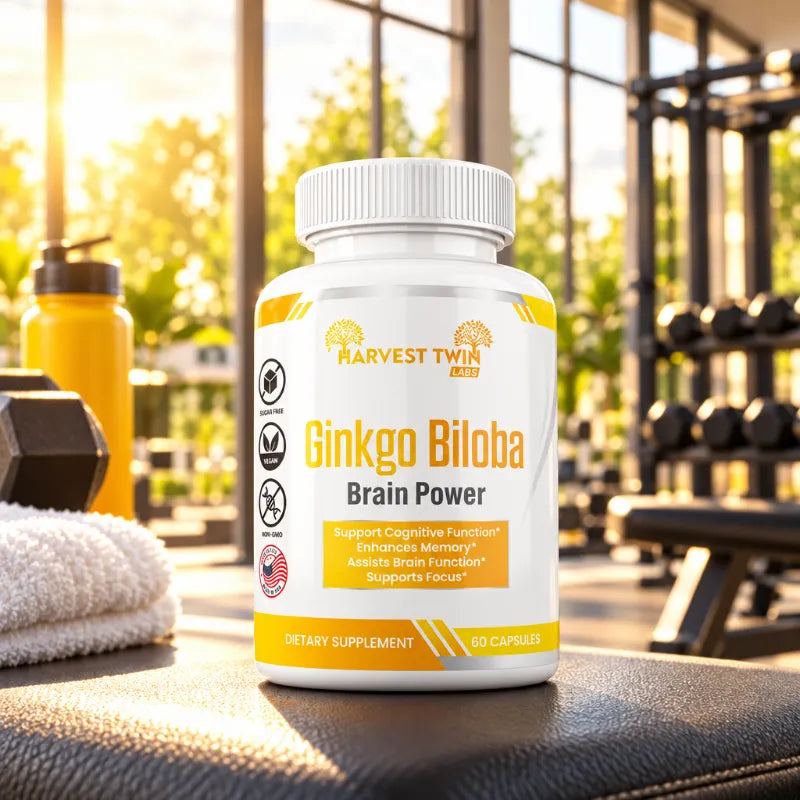 Ginkgo Biloba Brain Power 60 Capsules by Harvest Twin Labs – supports cognitive function, memory, focus and mental clarity – vegan, sugar-free, GMO-free dietary supplement