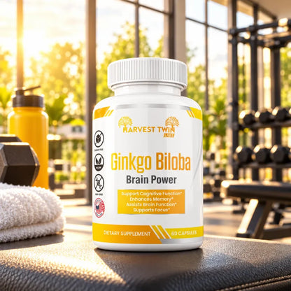 Ginkgo Biloba Brain Power 60 Capsules by Harvest Twin Labs – supports cognitive function, memory, focus and mental clarity – vegan, sugar-free, GMO-free dietary supplement