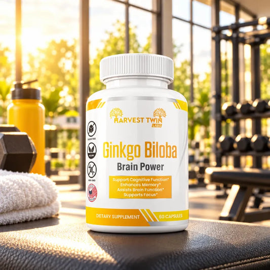 Ginkgo Biloba Brain Power 60 Capsules by Harvest Twin Labs – supports cognitive function, memory, focus and mental clarity – vegan, sugar-free, GMO-free dietary supplement