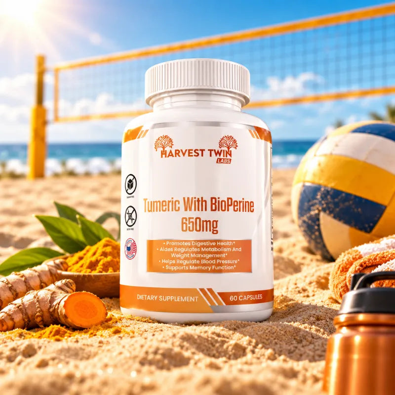 Turmeric with BioPerine 650mg by Harvest Twin Labs – 60 capsules – promotes digestive health, metabolism, blood pressure regulation and memory function – sugar-free, GMO-free dietary supplement
